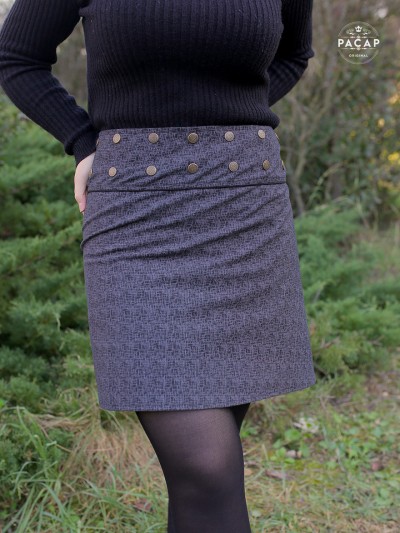 jupe epaisse grise pour femme collection hiver pacap ceinture passepoil sans poche avec bouton pression