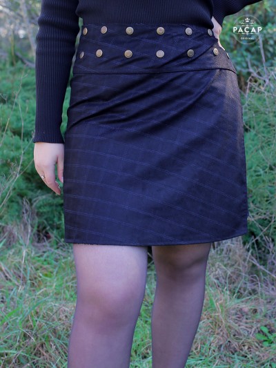 jupe à carreaux chic femme velours noir portefeuille droite  boutonnée collant tissu haut de gamme luxe elegante