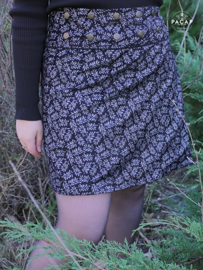 jupe noire pour femme velours imprimé pailletée brillant, jupe chic elegante portefeuille reversible
