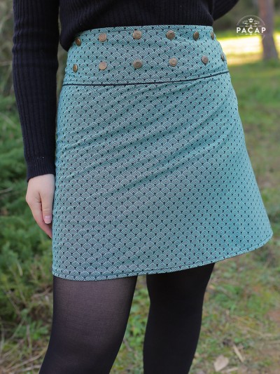 jupe évasée pour femme coton imprimé taille haute ajustable