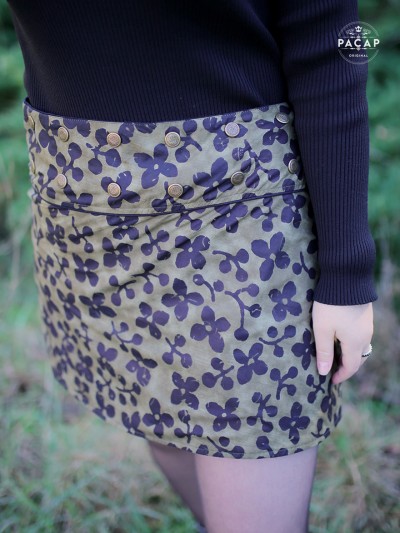brown skirt with black flowers