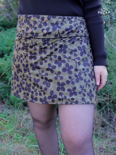 brown skirt printed button belt