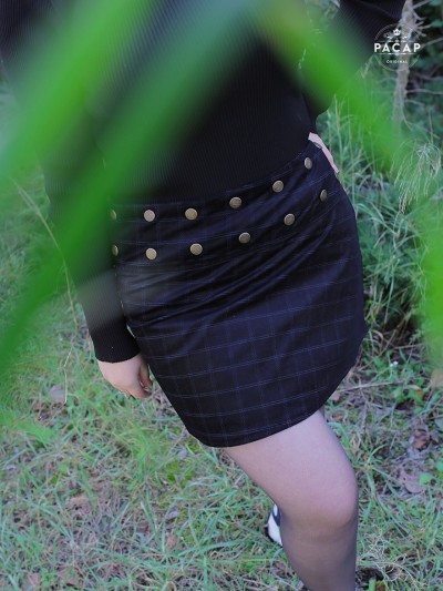 short black skirt with velvet check