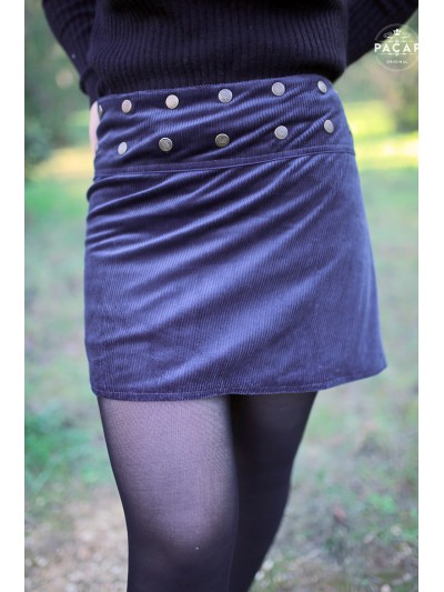 navy blue adjustable skirt in thick velvet