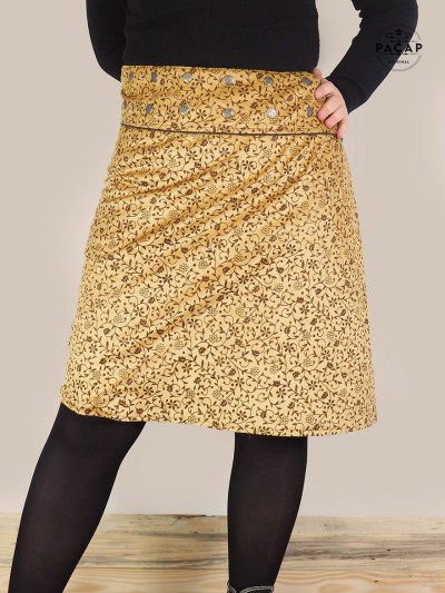 jupe Liberty Longue Portefeuille en Velours doré Réversible pour femme taille unique ajustable ceinture large