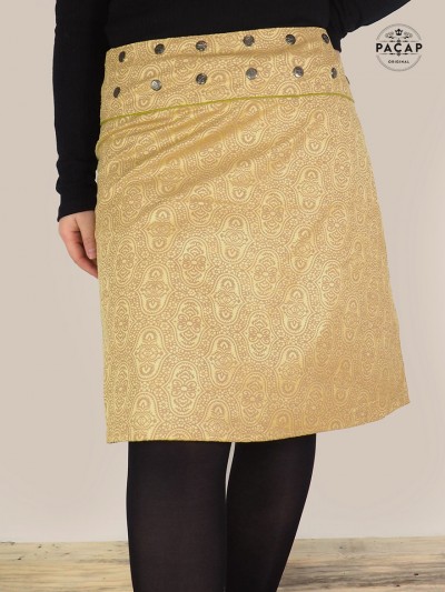 satin-printed gold velvet skirt