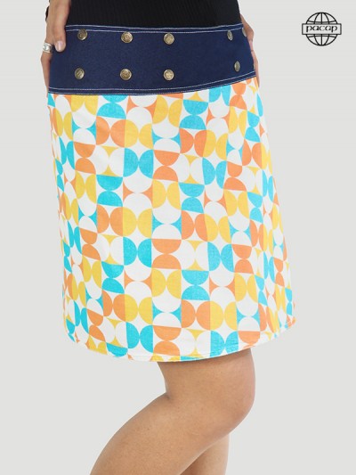 jupe multicolore imprimé minimaliste colorée avec poche ceinture large boutonnée multi-taille