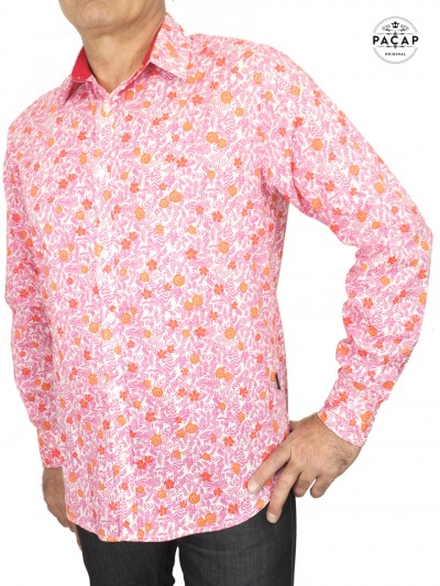 chemise rose fuchsia a petites fleurs
