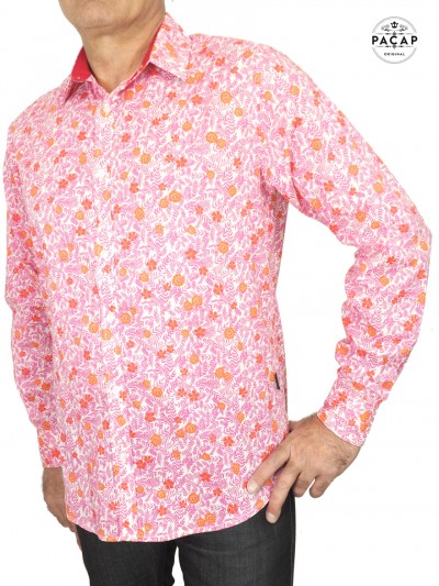 fuchsia pink shirt with small flowers