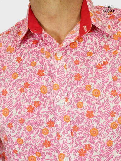 pink shirt with orange flowers
