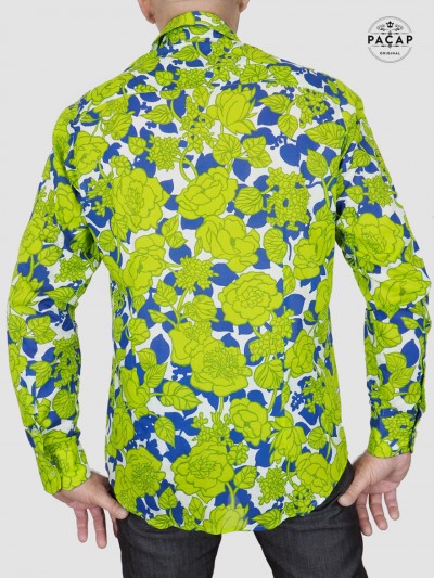 green and blue floral print fitted shirt