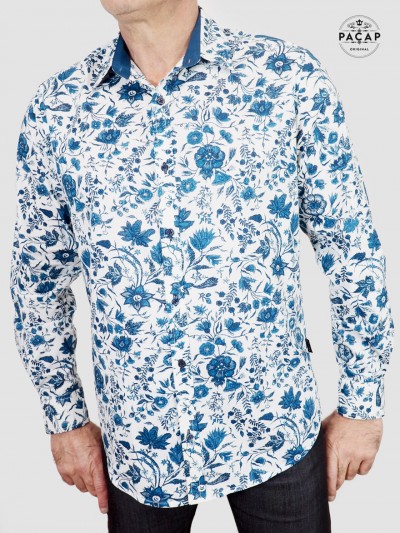 chemise cintrée blanche a fleurs fleurs