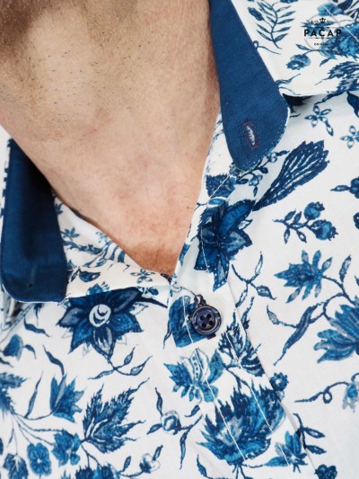 blue floral shirt with french collar