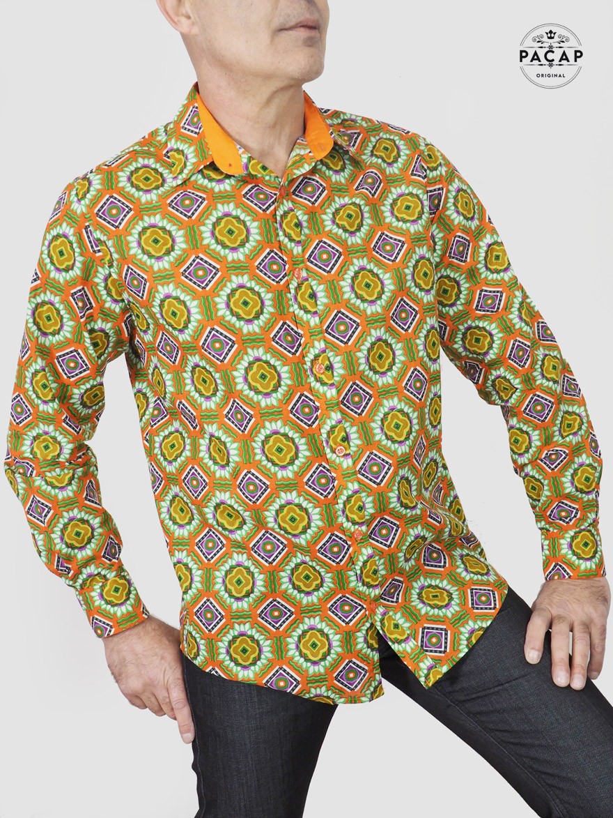 chemise orange ethnique azteque grossiste marque francaise