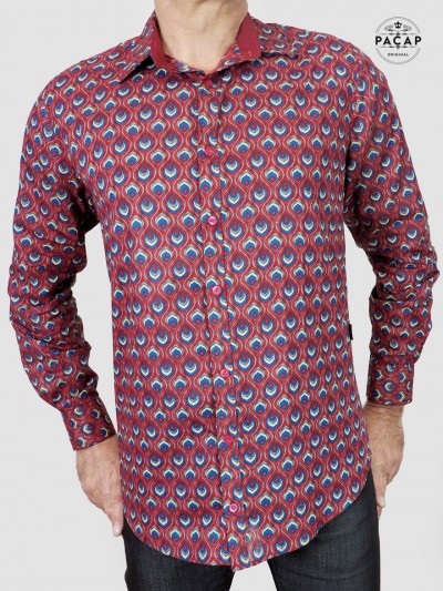 all over red shirt with fancy print