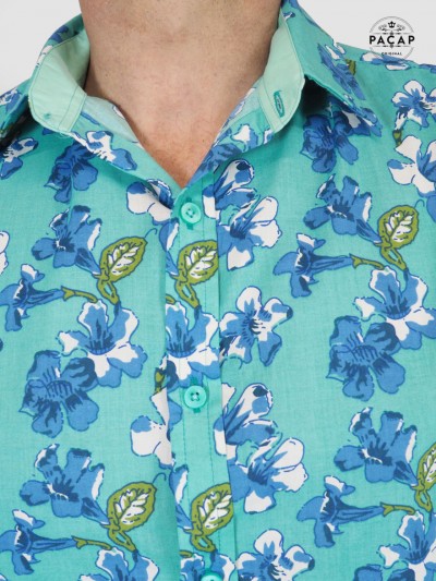 chemise tropicale verte a fleurs