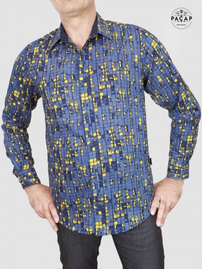 jeans effect shirt with checkered print