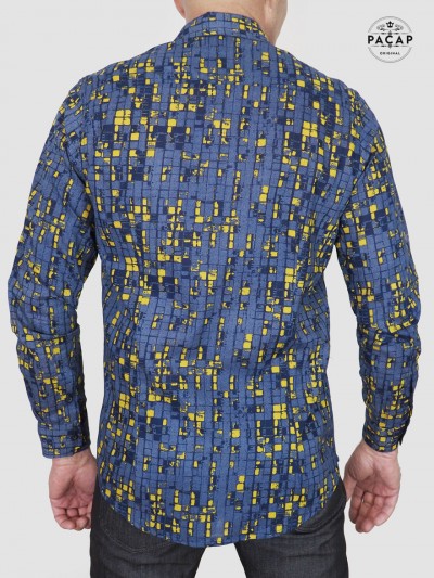 chemise décontractée cintrée motif carreaux bleue et jaune