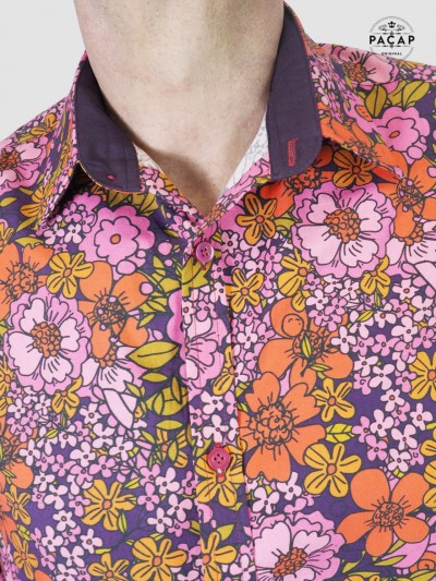purple hawaiian shirt orange flowers pink italian collar