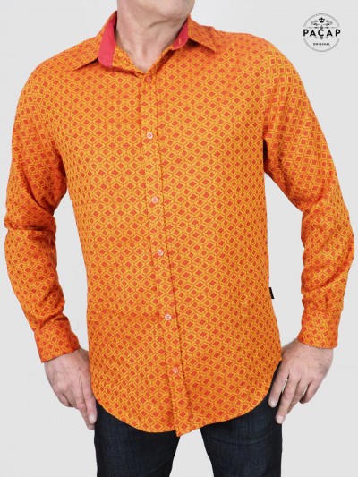 original orange jacquard shirt with geometric pattern
