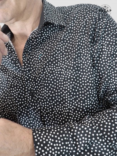 evening shirt, black dress shirt with white polka dot print