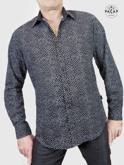 Chic black shirt with small white dots long sleeve
