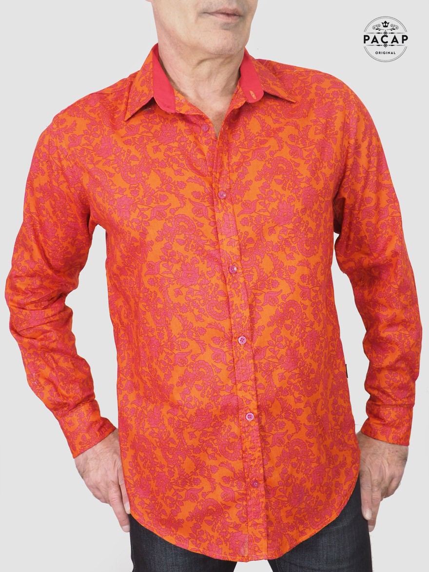 chemise orange imprimé pour homme