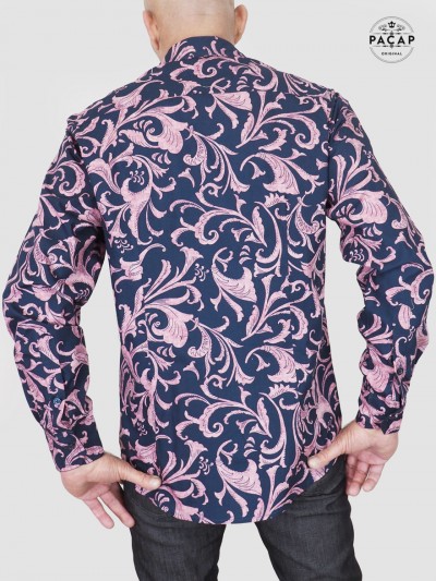 long-sleeved pink floral cotton shirt