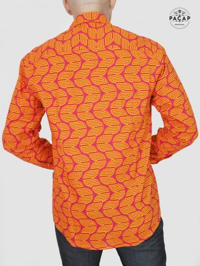 chemise rose imprimé vermiculaire orange