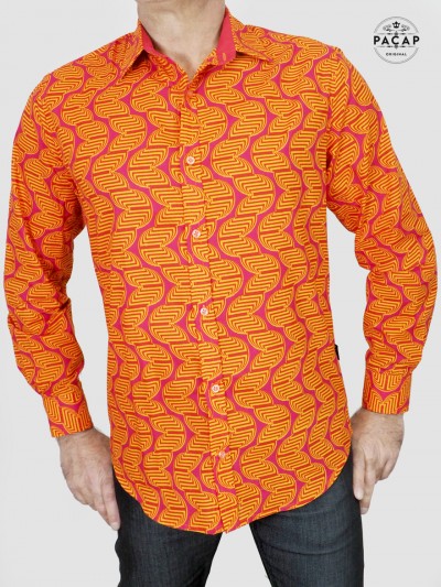 chemise rétro orange motif psychédélique