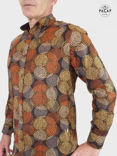 chemise a pois chocolat imprimé ethnique ikat africain aborigène
