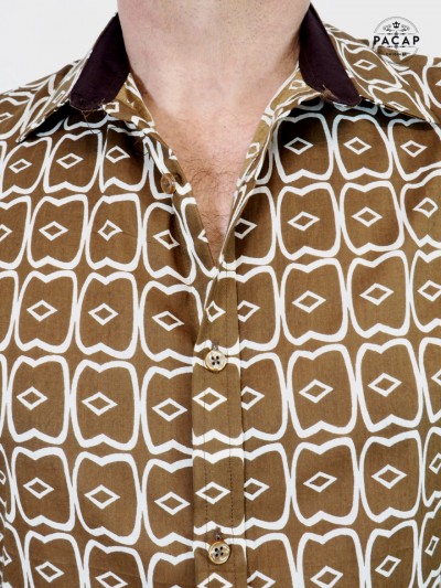 brown farmer shirt with African print