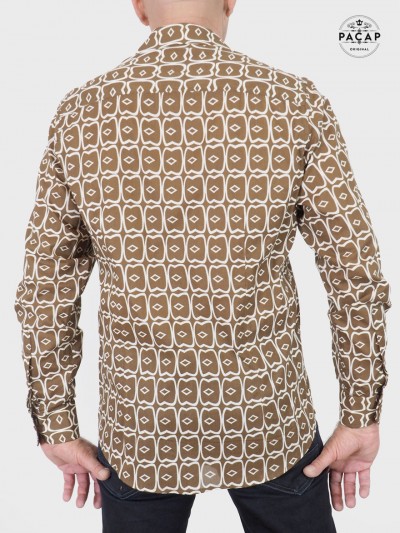 chemise Africaine imprimé marron en coton