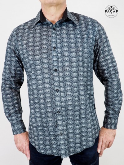grey ethnic shirt with fan print