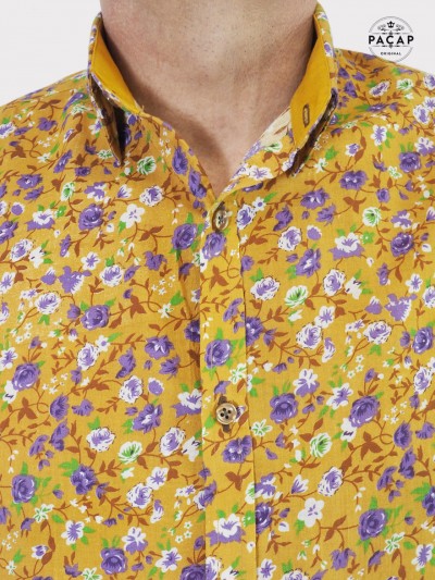 Chemise décontractée orange motif à fleurs violette