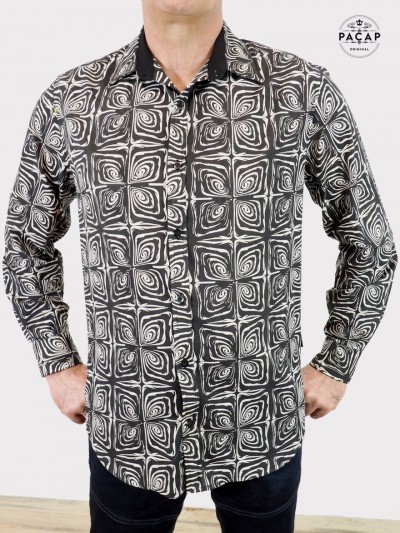 chemise noire imprimé fantaisie pour homme