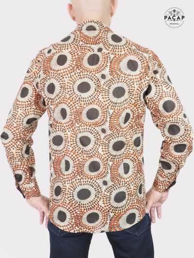brown shirt with ethnic print long sleeve