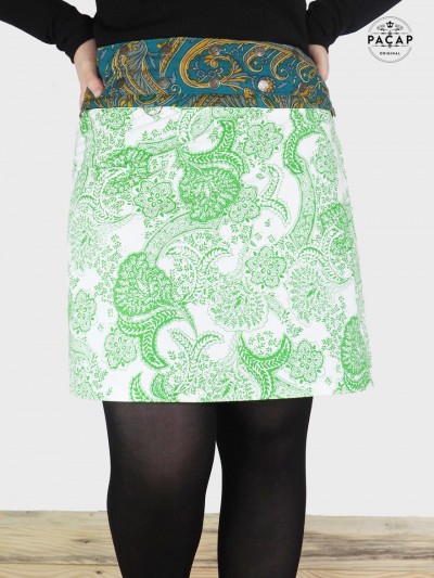 zipped skirt, floral print skirt, zipped belt skirt, modular skirt, satchel skirt