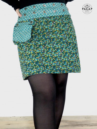 zipped skirt, removable belt skirt, women's skirt, liberty print skirt, modular skirt