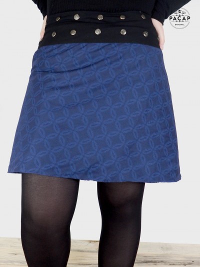 jupe xxl, jupe bleue, jupe imprimé géométrique, jupe viscose, jupe portefeuille