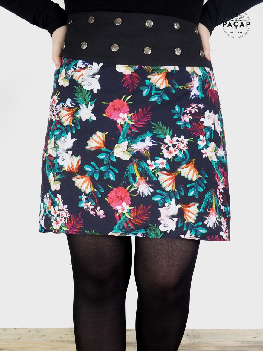 poretfeuille skirt, reversible skirt, gourmet waist skirt, flower print skirt