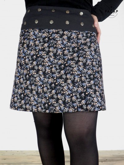 xxl skirt, reversible skirt, floral skirt, snap skirt, black belt skirt