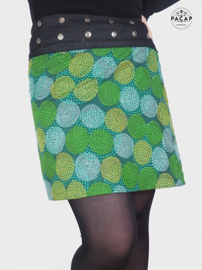Ethnic green belted denim skirt
