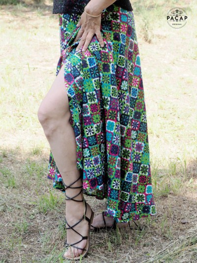 long ethnic wrap skirt with multi-waist slit