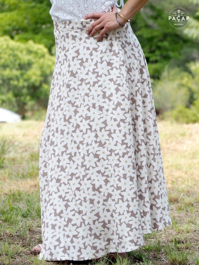 white floral midi skirt with tie