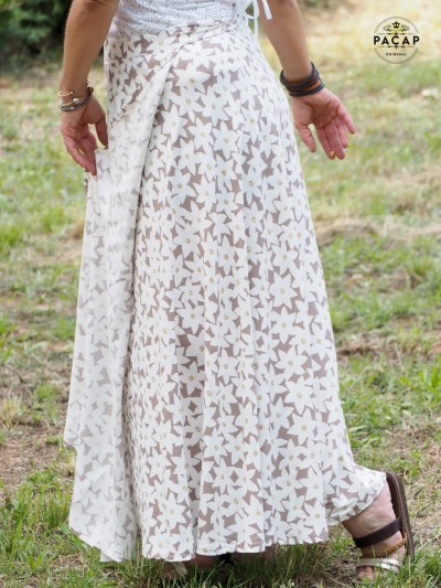 high-waisted wrap-around long skirt with tie