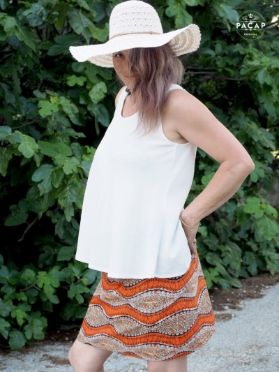 orange ethnic flared reversible skirt snap belt