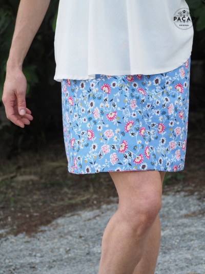 blue liberty print wrap skirt with flowers