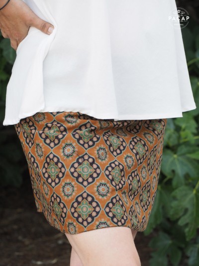 high-waisted printed cotton flared slit skirt