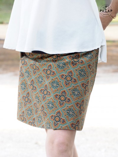 printed indian skirt belt button front